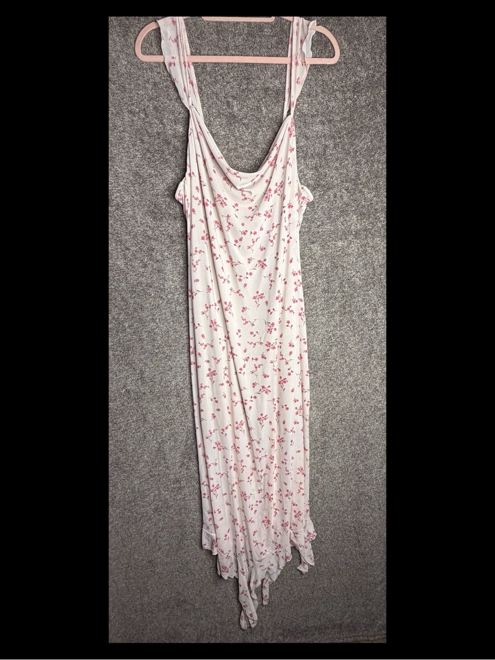 Cowl Neck Floral Slip Chemise in White with Pink Print